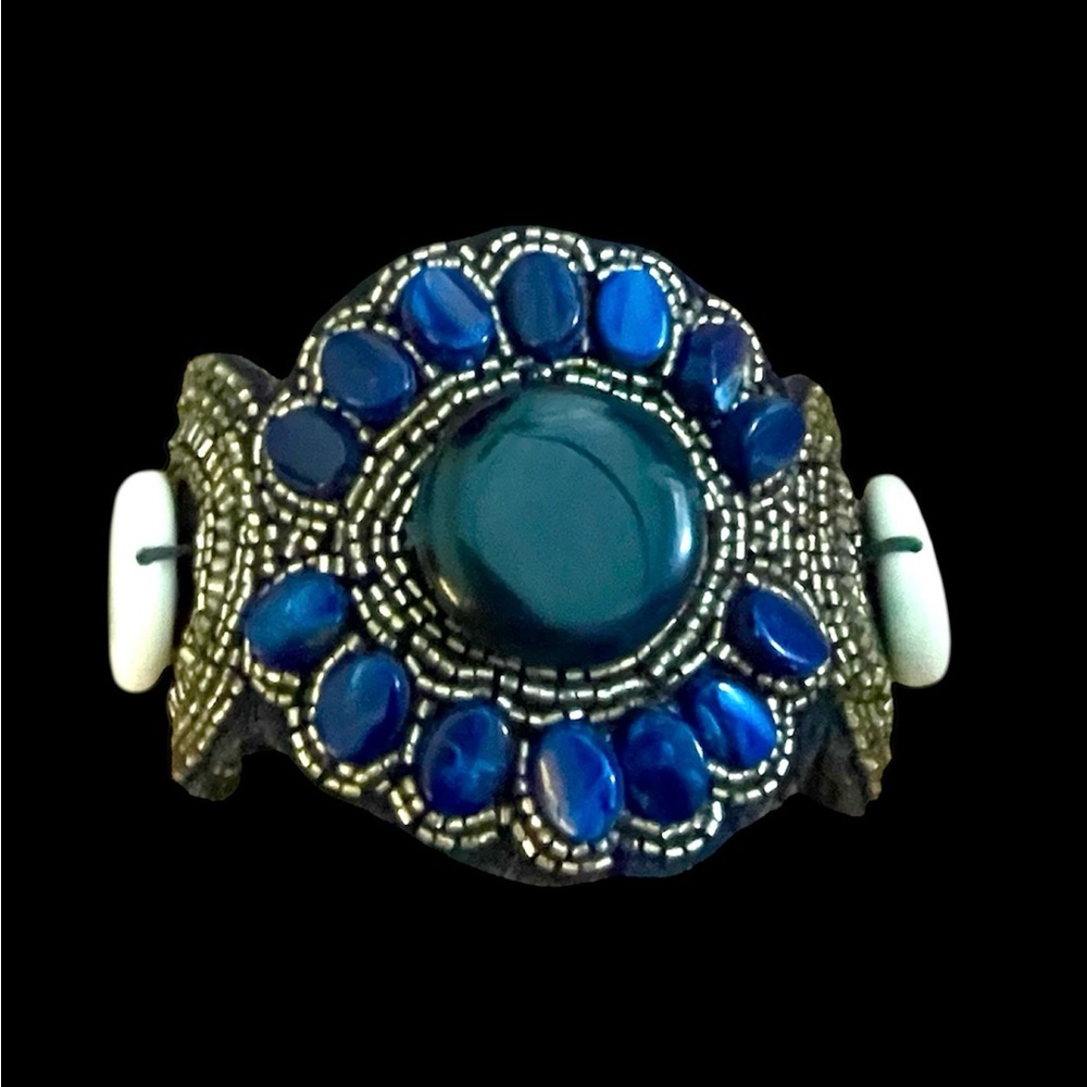 Genuine agate, stone & bead cuff bracelet